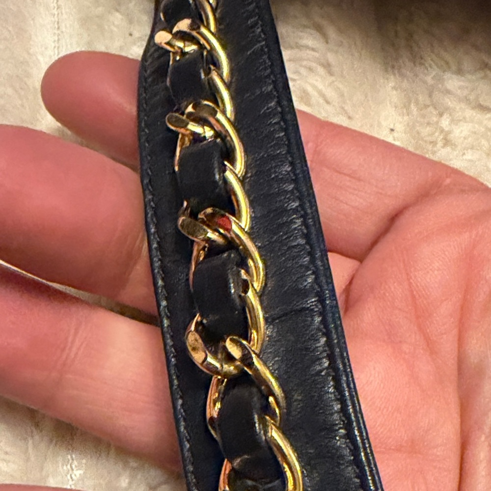 Chanel Mini Quilted Leather Pearl Chain Belt Bag dark blue Gold Hardware - Picture 14 of 17
